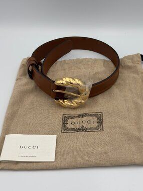 Gucci Ciny Lux Torchon Brown Leather Belt Size 65/26